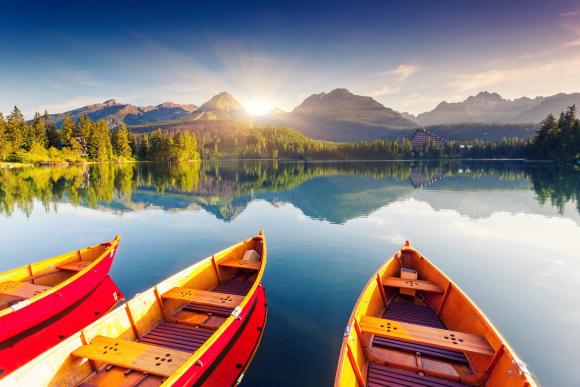 Mountain Lake - Boats at the edge of a lake 